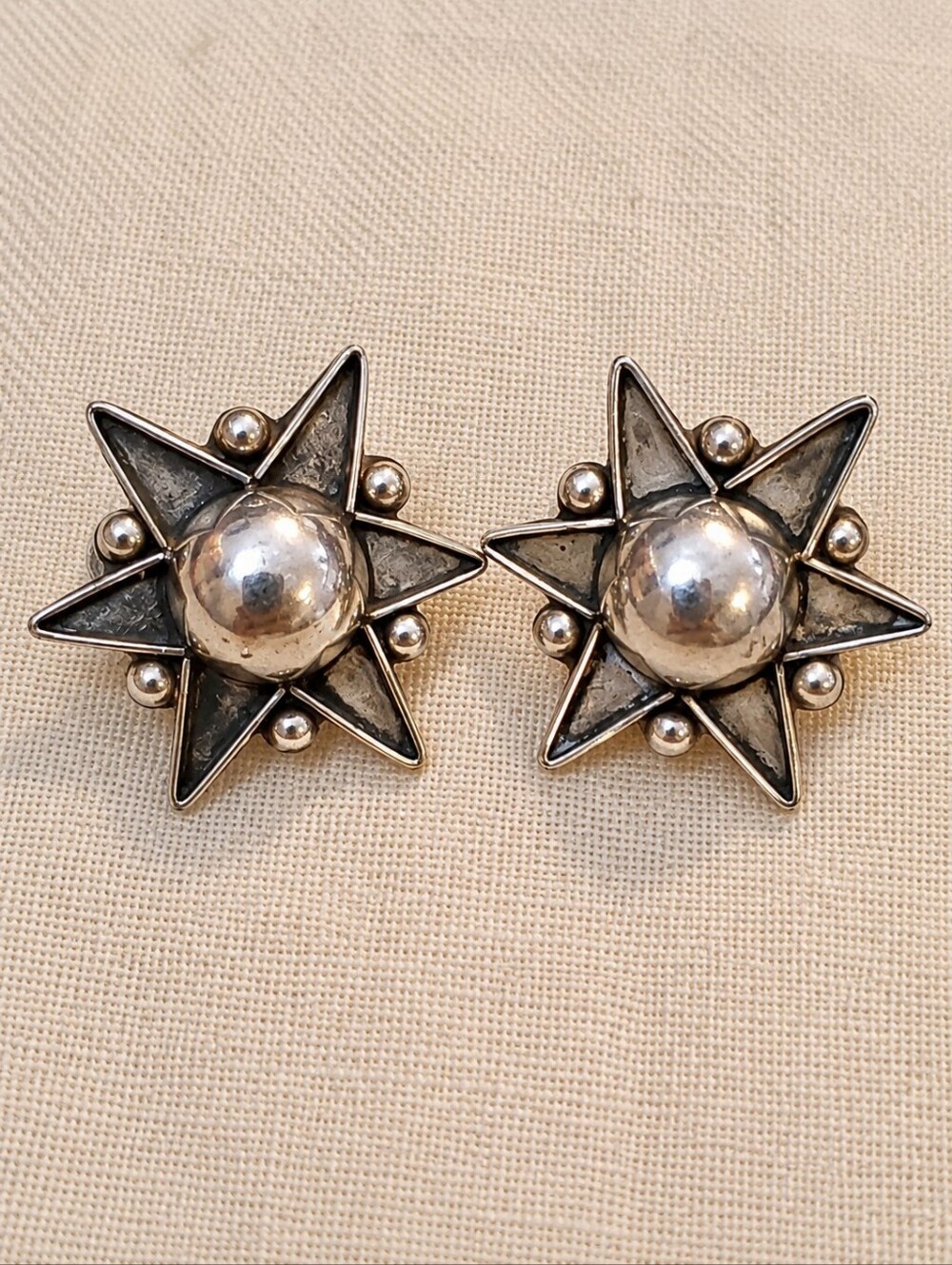 Vintage Mid Century Mexico Starburst Screwback Earrings Francisco Sanchez (FSS)
